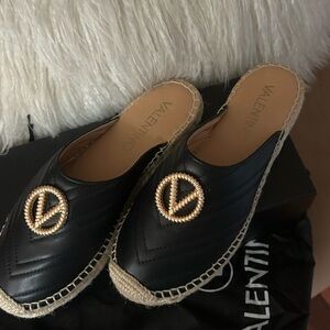 Valentino Black Espadrilles with Gold Detail